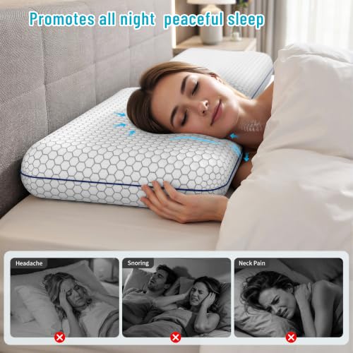 CushyOasis Memory Foam Bed Pillows Set of 2 - Standard Size, Supportive & Washable