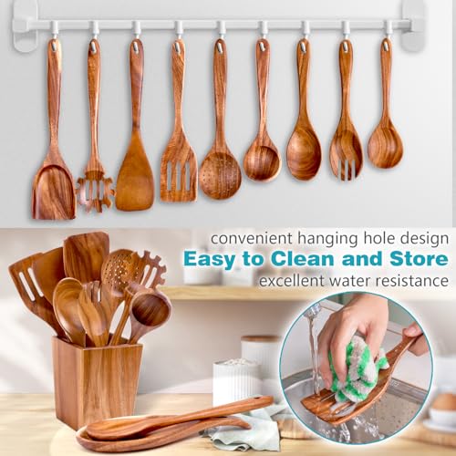 HOWHONG 11-Piece Acacia Wood Cooking Utensils Set with Spoon Rest & Holder