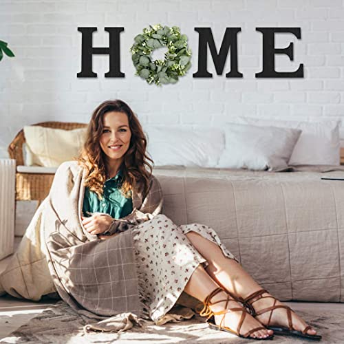 Pinkpum Wooden Home Sign with Eucalyptus Wreath - Black + Eucalyptus, 9.8L x 9.8W