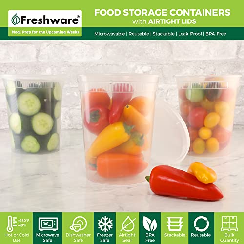 Freshware Food Storage Containers [24 Set] 32 oz Plastic Deli Containers with Lids, Slime, Soup, Meal Prep Containers, BPA Free, Stackable, Leakproof, Dishwasher and Freezer Safe, Translucent