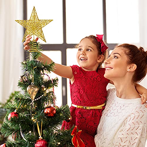Christmas Tree Toppers Xmas Glitter Gold Hollow Star Treetop Topper for Christmas Tree Decoration. 1