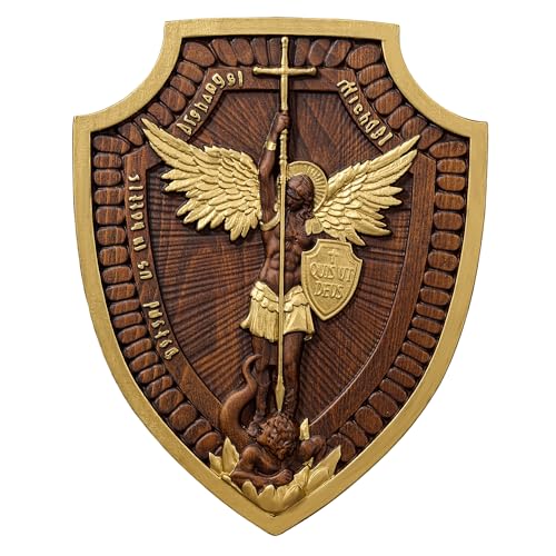 10 Inch Wooden Saint Michael Archangel Wall Decor - Handmade Beechwood