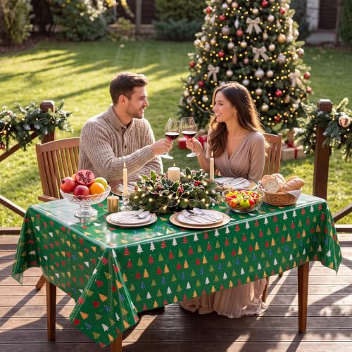 Tegeme 100 ft x 54 in Christmas Tablecloth Roll with Xmas Tree Pattern (Xmas Tree / 14 x 3.2 in) - Disposable PE Party Cover