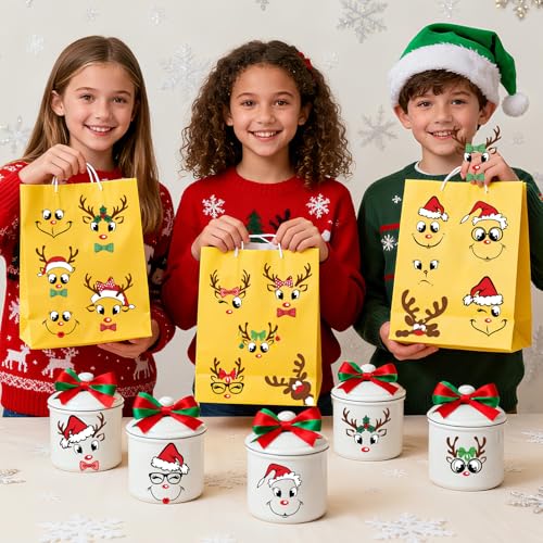 Christmas Face Stickers for Crafts Ornaments Decals Christmas Gift Stickers Decorations Reindeer Vinyl Face Eye Decals for Glass Cup Water Bottle Fridge Window Wall Xmas Holiday Party Supplies