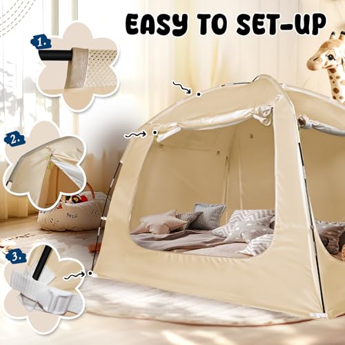Queen Bed Tent Canopy for Adults & Kids Blackout Sleep Tent - Khaki