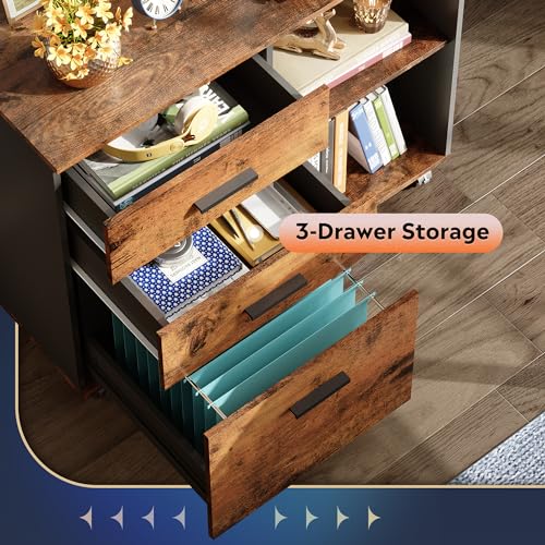 DEVAISE Rustic Brown 3-Drawer Mobile File Cabinet with Locking Casters