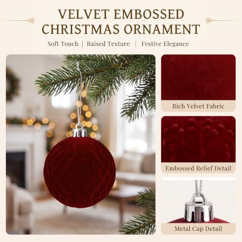 Velvet Christmas Tree Ball Ornaments Set, 80pcs, Burgundy - SHareconn