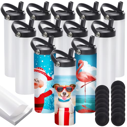 20oz Stainless Steel Sublimation Water Bottles with Flat Edge & Handle - 12 Pack