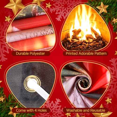 Christmas Fireplace Door Cover Banner with Stockings & Sign - Photo Booth Prop Background for Holidays Indoor/Outdoor