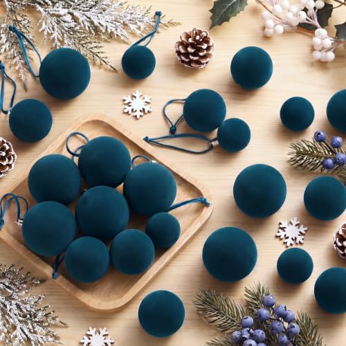 PullCrease Peacock Blue Velvet Christmas Ornaments Set of 40 - Festive Holiday Decor