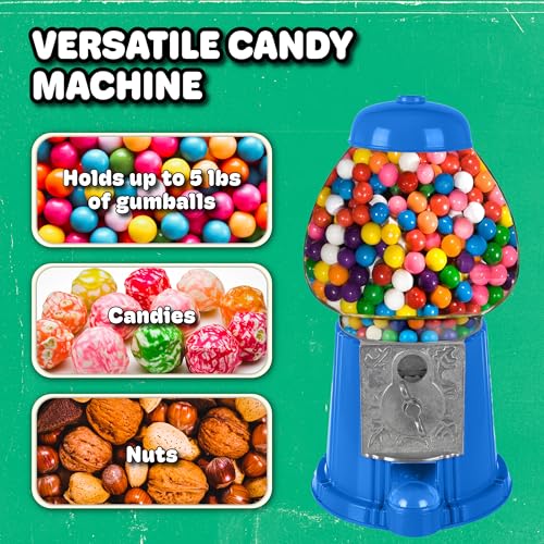 Vintage Blue Gumball Machine - 11 Inch Candy Dispenser & Coin Bank