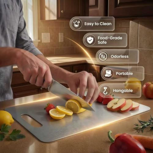 3-Piece Stainless Steel Cutting Board Set - Non-Toxic, Dishwasher Safe, Warp-Proof Kitchen Chopping Boards
