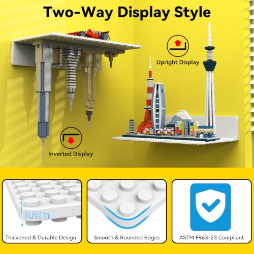 Floating Wall Shelves for Lego Bricks - White 4-Pack - Wall-Mounted Display