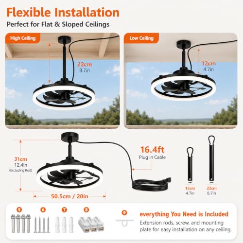 Outdoor Ceiling Fan with Light - Waterproof IP65 Gazebo & Patio Fan, Remote & App Control, Dimmable LED, 6-Speed Quiet DC Motor