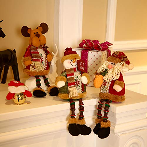 Sumind 3 Pcs Christmas Santa Snowman Reindeer Sitters with Long Legs - Holiday Decor