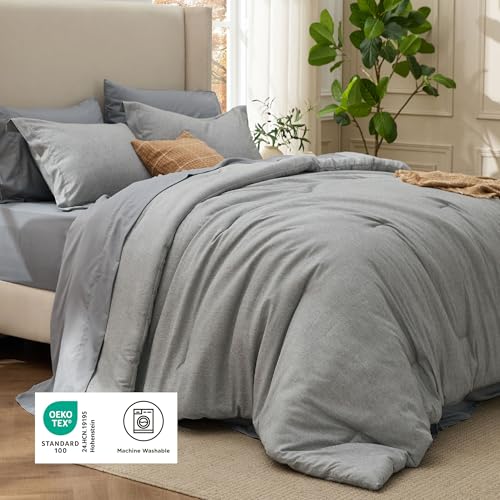 Bedsure Queen Comforter Set Dark Grey - 7 Piece Bed in a Bag for All Seasons