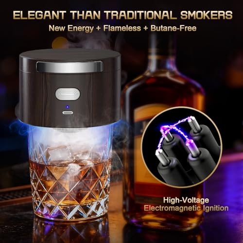 Aromara Brown Electric Whiskey Smoker Kit with 6 Flavor Wood Chips - Home Bar Gift Set