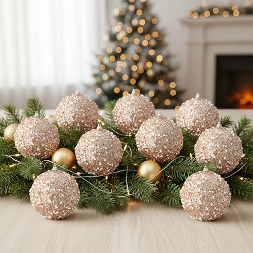 Lyrow 12 Pcs Christmas Ball Ornament Bulk, Rose Gold, 4 Inch