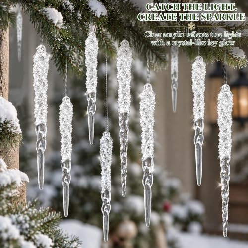 Snow-Look Acrylic Icicle Ornaments 36-Piece Christmas Tree Decorations