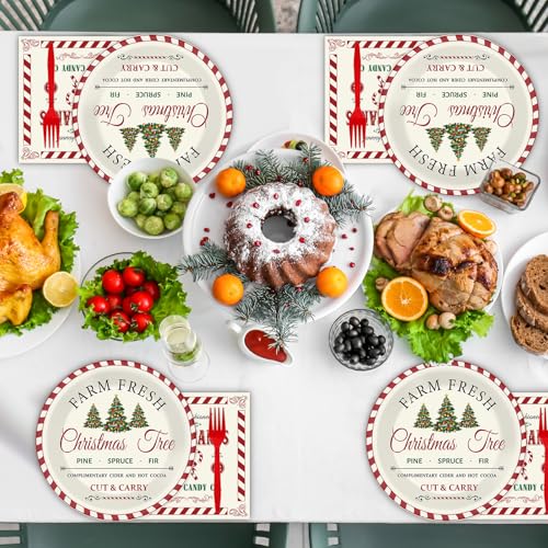 GOLDGAO 200Pcs Christmas Paper Plates & Napkins Old Fashion Farmhouse Tableware Set 9x7in
