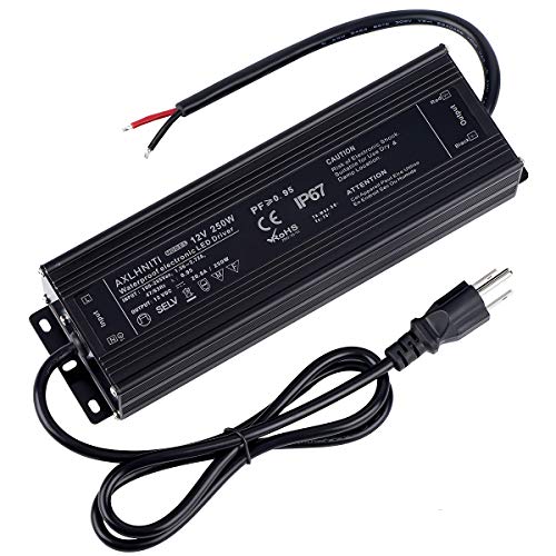 AXLHNITI 250W 12V Waterproof IP67 LED Power Supply Transformer - 110V AC to 12V DC for Outdoor & Indoor LED Lights