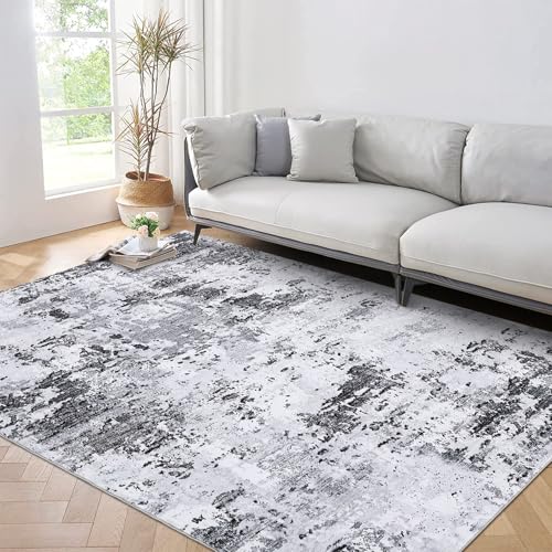 ROYHOME 10' x 13' Grey Abstract Area Rug - Washable Living Room Decor