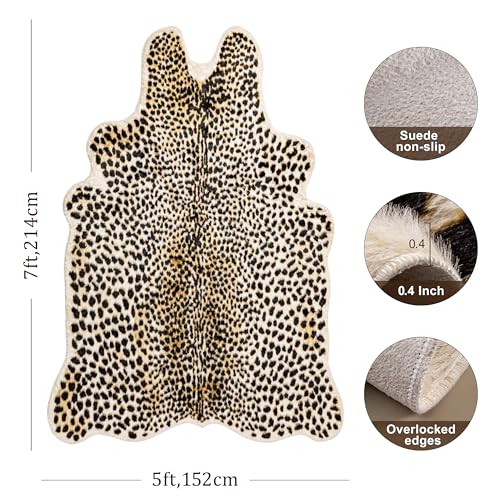 5'2" x 7' Cheetah Print Rug - Faux Animal Skin Area Rug for Bedroom Living Room - Multicolor