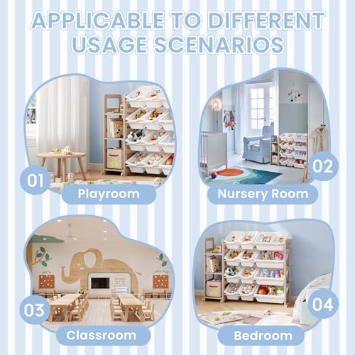 White Toy Storage Organizer with 3 Shelves & 12 Bins - Kids Room Shelving