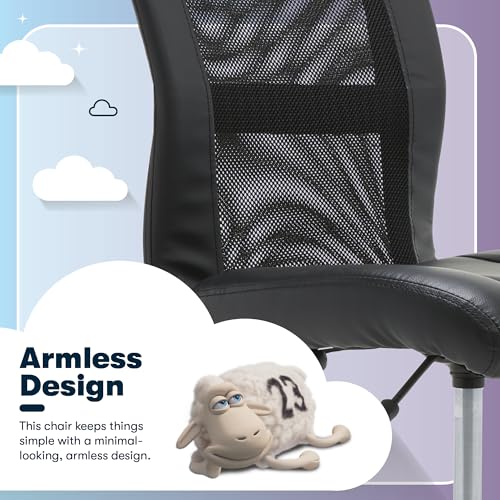 Black Serta Armless Mesh Office Desk Chair with Wheels - Ergonomic & Adjustable