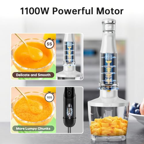 White 1100W 5-in-1 Immersion Hand Blender Set - Corded Kitchen Mixer