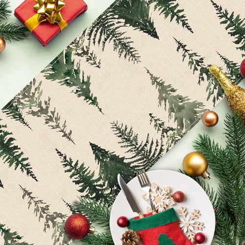 Croar Pine Trees Christmas Table Runner 13x72 in - Burlap Look