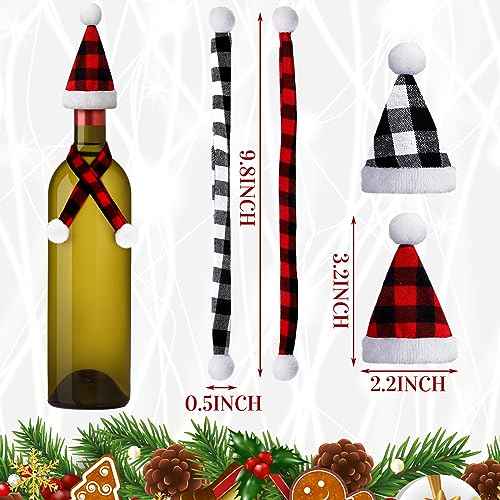 Bencailor 12 Pcs Mini Santa Hats for Crafts Small Christmas Wine Bottle Santa Hats Scarfs Tiny Snowman Hat for Xmas Ornaments Party (Red,Black,White)