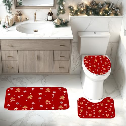 Mocsicka Red Christmas Shower Curtain Set 72x72 Inches with Rugs & Hooks