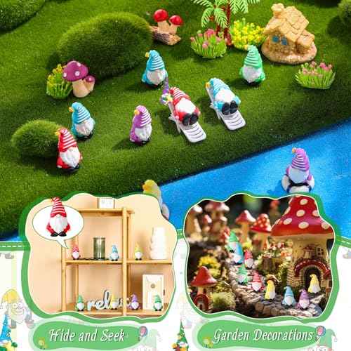 12 Pcs Christmas Mini Gnomes Tiny Figures Miniature Gnomes Fairy Gifts Statues Tiny Figurines for Landscape Outdoor Patio Yard for Garden Accessories Spring Gifts Fairy Goodie Bag