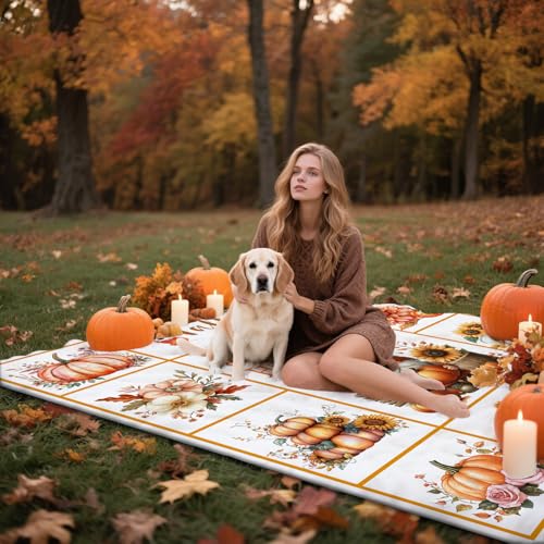 yuboo Thanksgiving Pumpkin Gnome Throw Blanket, 50"x60" Orange White Autumn Harvest Suflower Blankets and Throws for Couch, Fall Themed Farmhouse Home Decor Gifts