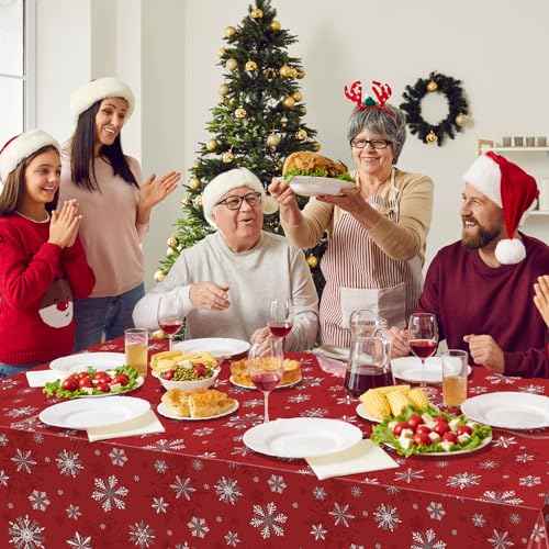 3 Pack Red Christmas Snowflake Plastic Tablecloth Decorations, Red and White Snowflake Christmas Disposable Table Cover for Winter Christmas Holiday New Year Party Supplies Decorations, 54 x 108 Inch