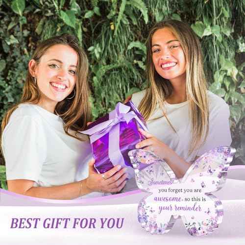 Purple Gifts for Women Christmas, 5x3.8x0.5 Inch Purple Butterfly Office Decor Acrylic Plaque, Encouragement Motivational Congratulations Gifts for Women Friend Coworker,