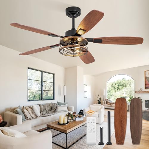 Fanbulous Black 52 Inch Farmhouse Ceiling Fan with Light & Remote – Reversible 6-Speed Industrial Flush Mount with Dual Finish 5 Blades