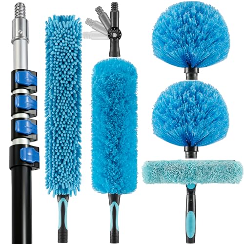 30 Foot High Ceiling Fan Duster Kit with 6-24ft Extension Pole - Cobweb & Dust Cleaning