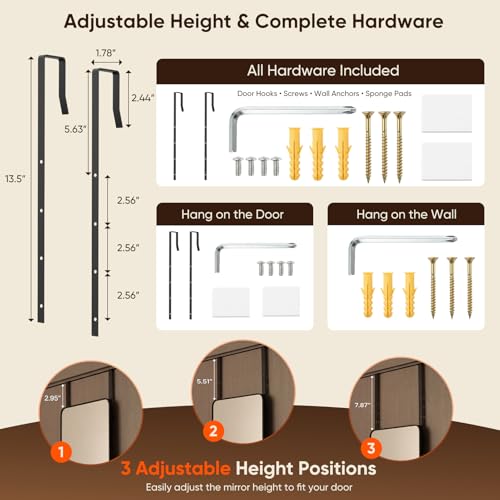 Antok 48x14 Inch Over Door Full Length Mirror with Stand - Black