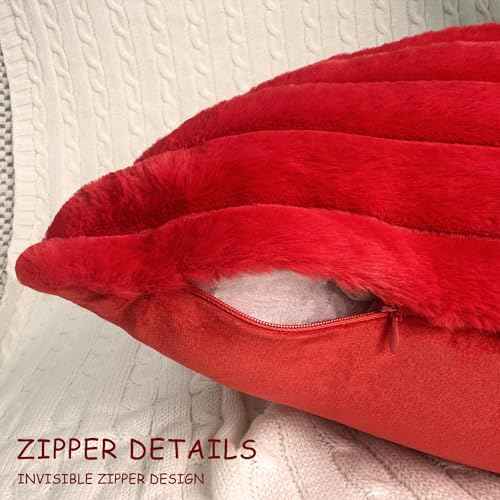 2 Pack 12x20 Pillow Cover Velvet Pillow Covers, Faux Fur Oblong Throw Pillow Covers for Living Room Decorations Throw Pillow Case, Throw Pillow Cover Cushion Cover for Home Sofa Bedroom Car, Red