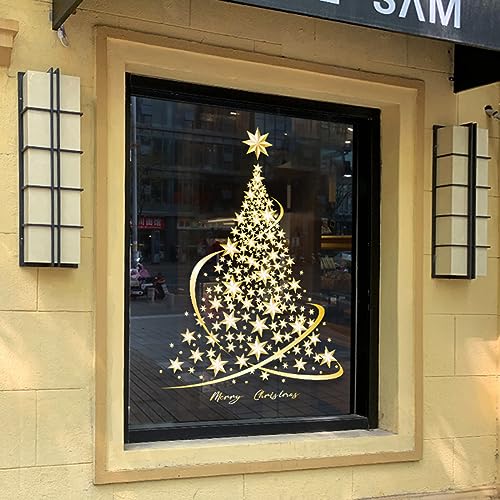 Cityhermit 2 Pack Christmas Window Clings Large Gold Xmas Decor Static Stickers