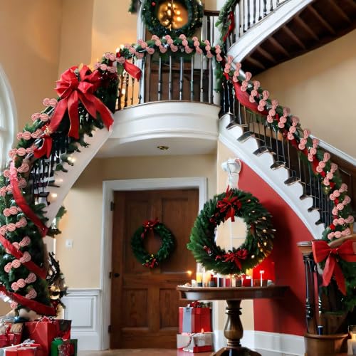 Jenaai 6 ft Retro Red & White Christmas Ball Garland - Rustic Holiday Decor