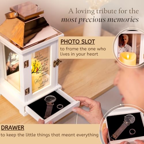 Memorial Lantern with Photo Frame & Keepsake Drawer - Copper | Sympathy Gift