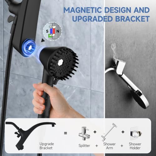 Black Filtered Handheld Shower Head with High Pressure Rainfall & 6 Spray Modes