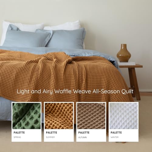 Viva Maison Caramel King Size Waffle Blanket 95x110 Inches - Breathable 100% Cotton