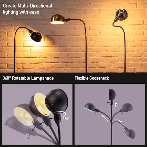 O'Bright Black Adjustable Floor Lamp with Flexible Gooseneck & Rotatable Shade, E26 Socket, 10-Inch Base