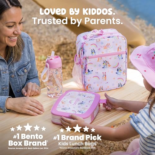 Kids Lunch Set with Bluey - Heart & Crafts 3-Piece Bento Box & Accessories - Leak-Proof, Insulated, Toddler Friendly