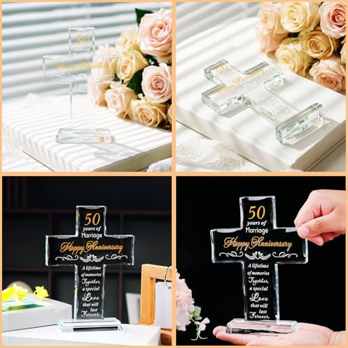 50th Wedding Anniversary Cross Gift for Couple - 50 Years of Marriage, Unique Hand-Cut Glass Keepsake - Variation: 50 Years of Marriage