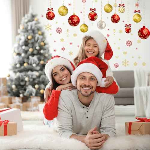 IMISHM Christmas Wall Decals - 6 Sheets Removable Decorations, Stickers for Wall, Window, Refrigerator Door - Balls and Ornaments